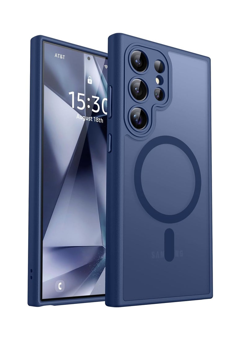 ESCASE Magnetic Cover for Samsung Galaxy S24 Ultra (6.8 Inches) [Full Camera Protection] Translucent Matte Slim Protective Shockproof Case, Blue - Image 1