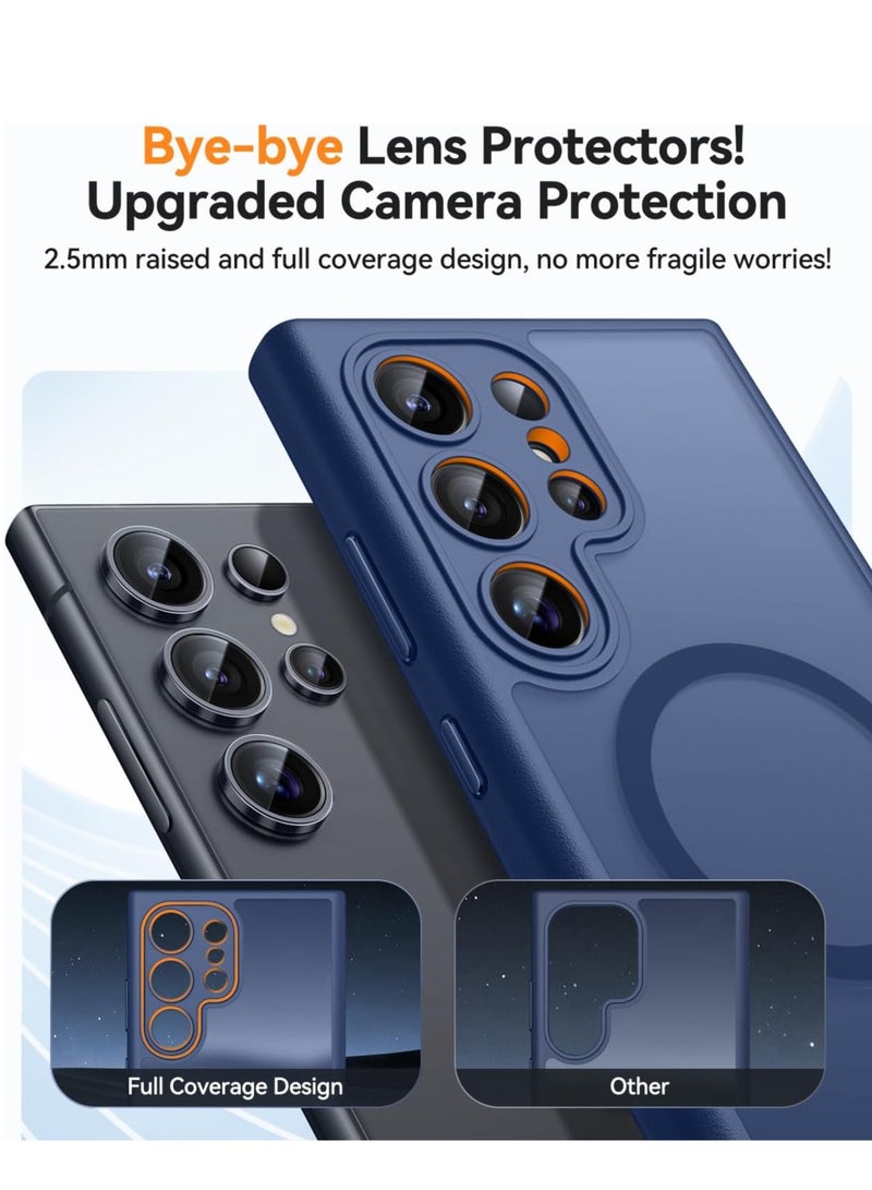 ESCASE Magnetic Cover for Samsung Galaxy S24 Ultra (6.8 Inches) [Full Camera Protection] Translucent Matte Slim Protective Shockproof Case, Blue - Image 3