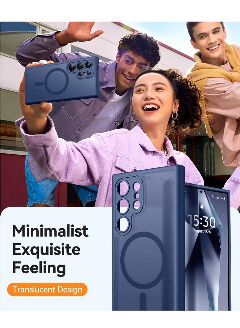 ESCASE Magnetic Cover for Samsung Galaxy S24 Ultra (6.8 Inches) [Full Camera Protection] Translucent Matte Slim Protective Shockproof Case, Blue - Image 4