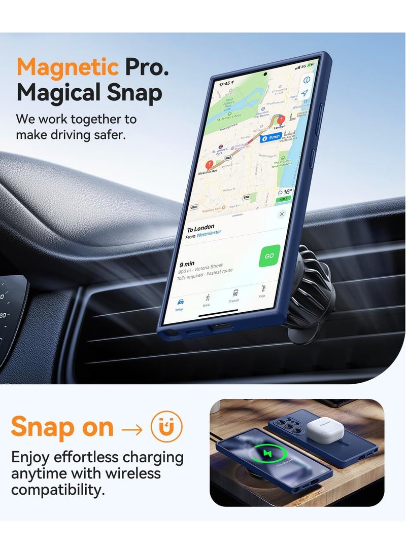 ESCASE Magnetic Cover for Samsung Galaxy S24 Ultra (6.8 Inches) [Full Camera Protection] Translucent Matte Slim Protective Shockproof Case, Blue - Image 5