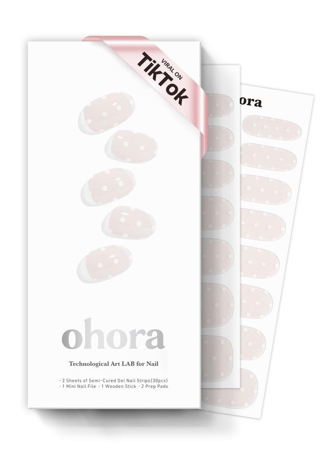 ohora Semi Cured Gel Nail Strips (N Polka Blanc) - Works with Any Nail Lamps, Salon-Quality, Long Lasting, Easy to Apply & Remove - Includes 2 Prep Pads, Nail File & Wooden Stick - Image 1