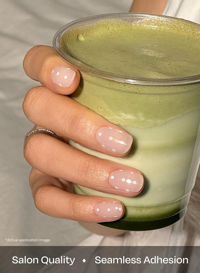 ohora Semi Cured Gel Nail Strips (N Polka Blanc) - Works with Any Nail Lamps, Salon-Quality, Long Lasting, Easy to Apply & Remove - Includes 2 Prep Pads, Nail File & Wooden Stick - Image 4