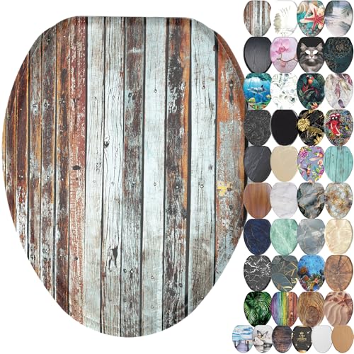 SANILO Wooden Toilet Seat with Soft Close [ELONGATED] - Decorative, Quiet & Slow Close Molded Wood Seat - With Strong Bumpers & Hinges - Adjustable Fit - Antique - Image 1