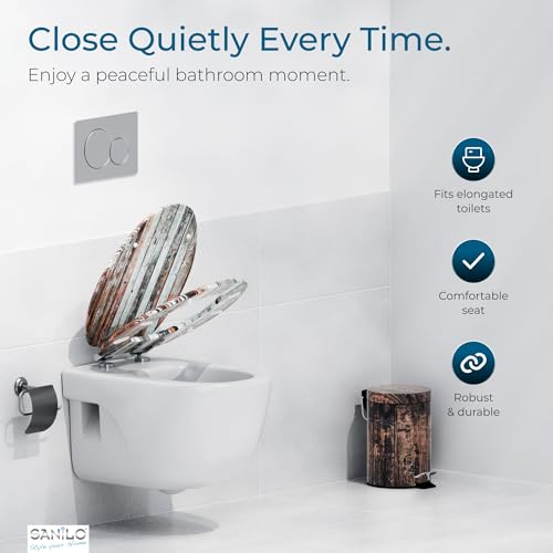 SANILO Wooden Toilet Seat with Soft Close [ELONGATED] - Decorative, Quiet & Slow Close Molded Wood Seat - With Strong Bumpers & Hinges - Adjustable Fit - Antique - Image 2