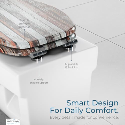 SANILO Wooden Toilet Seat with Soft Close [ELONGATED] - Decorative, Quiet & Slow Close Molded Wood Seat - With Strong Bumpers & Hinges - Adjustable Fit - Antique - Image 3