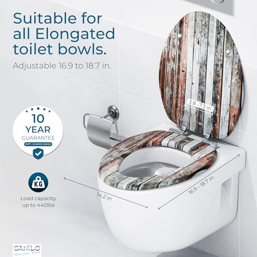 SANILO Wooden Toilet Seat with Soft Close [ELONGATED] - Decorative, Quiet & Slow Close Molded Wood Seat - With Strong Bumpers & Hinges - Adjustable Fit - Antique - Image 4