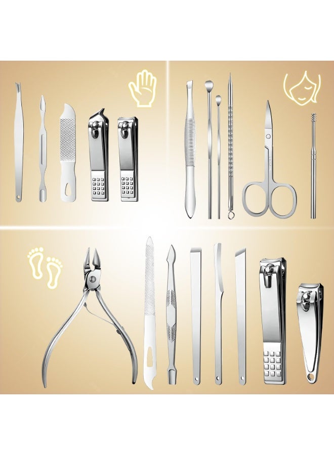 DOUGEI Manicure Set - 19 in 1 Professional Nail Clippers Pedicure Kit, Manicure Tool Kit, Stainless Steel Facial Grooming Set Kit, Gift Idea for Women, Men, Girls, Teens, Beige - Image 3