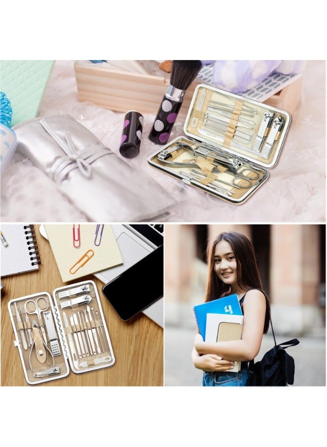 DOUGEI Manicure Set - 19 in 1 Professional Nail Clippers Pedicure Kit, Manicure Tool Kit, Stainless Steel Facial Grooming Set Kit, Gift Idea for Women, Men, Girls, Teens, Beige - Image 4