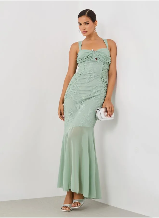 Styli Styli Lace Insert Strappy A-Line Maxi Dress