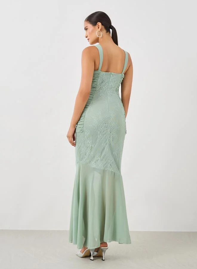 Styli Styli Lace Insert Strappy A-Line Maxi Dress