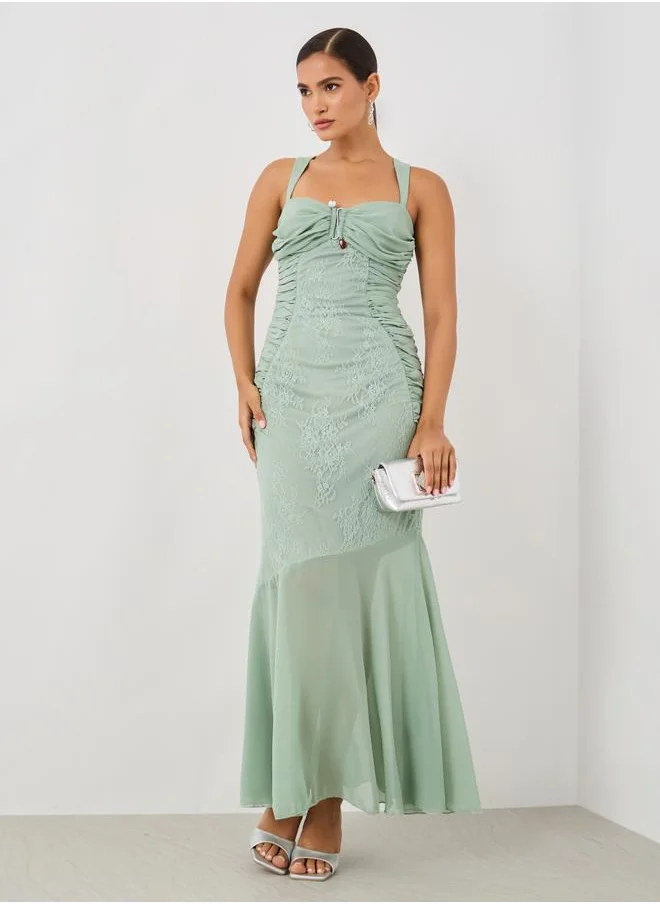 Styli Styli Lace Insert Strappy A-Line Maxi Dress