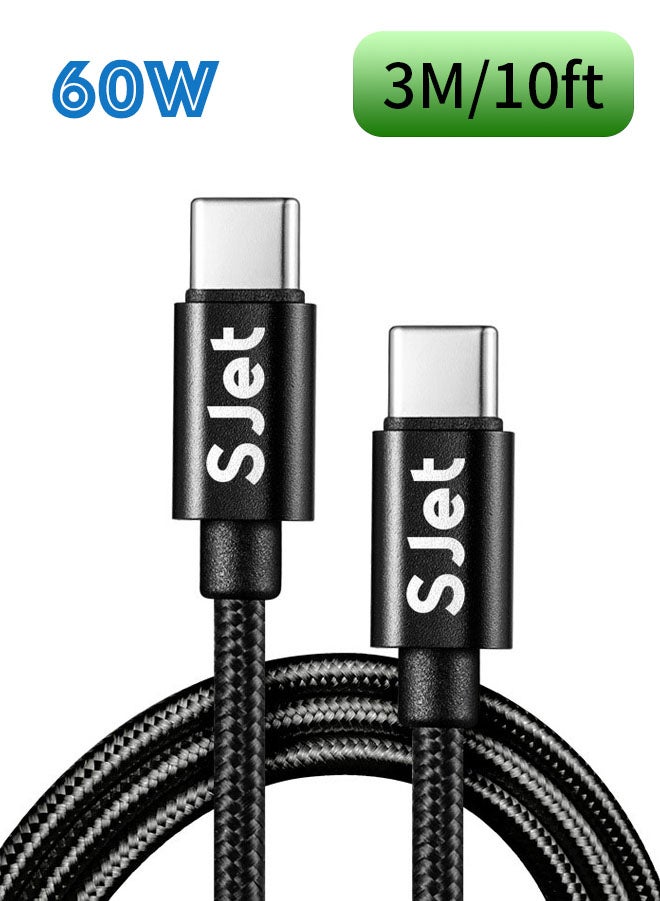 SJet USB C Cable 3M 10ft, Long Braided Power Type C Cable USB C to USB C PD Fast Charging Cable 60W USB-IF Certified for iPhone 16 Series, MacBook, iPad, Samsung, XiaoMi, Mobile, Laptop,  Switch,PS5, Camera, DJ Pocket - Image 1