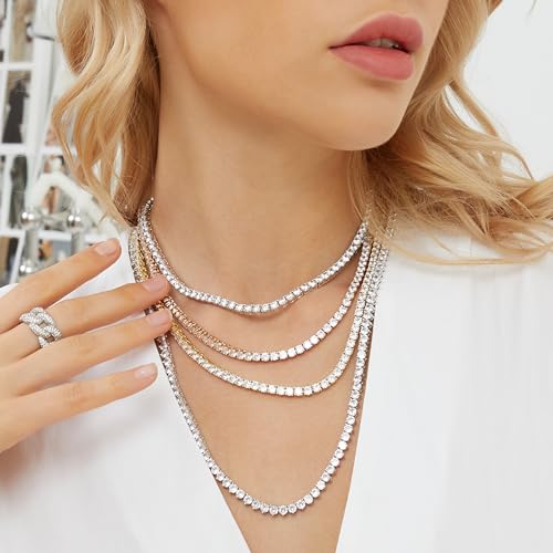 Gemsme 18K White Gold Plated 2.0mm Round Cubic Zirconia Classic Tennis Necklace For Women (20 Inch) - Image 4