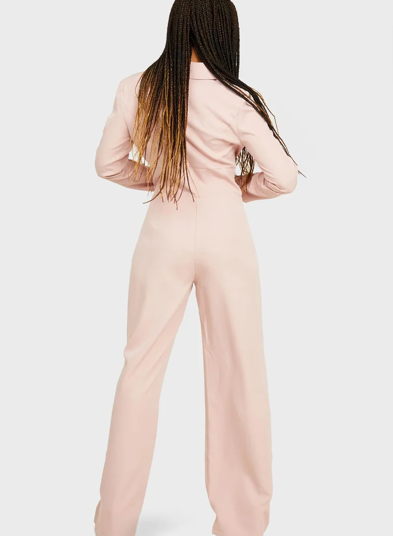QUIZ Collared Detail Long Sleeves Jumpsuit