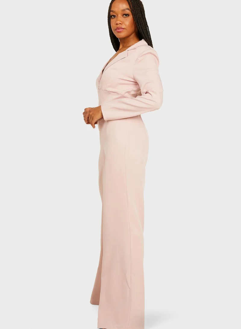 QUIZ Collared Detail Long Sleeves Jumpsuit