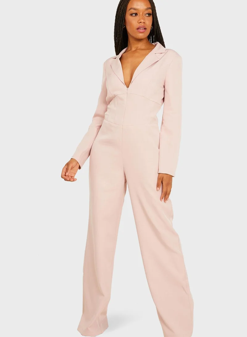 QUIZ Collared Detail Long Sleeves Jumpsuit
