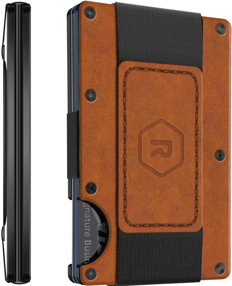 The Ridge Ridge Wallet for Men - Slim Minimalist Compact Wallet with RFID Protected Lining, Leather Front Pocket Wallets for Men with Cash Strap (Tobacco Brown) - Image 1
