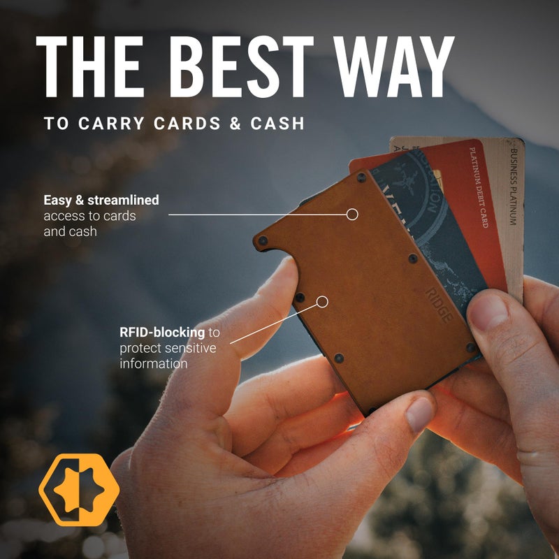 The Ridge Ridge Wallet for Men - Slim Minimalist Compact Wallet with RFID Protected Lining, Leather Front Pocket Wallets for Men with Cash Strap (Tobacco Brown) - Image 3