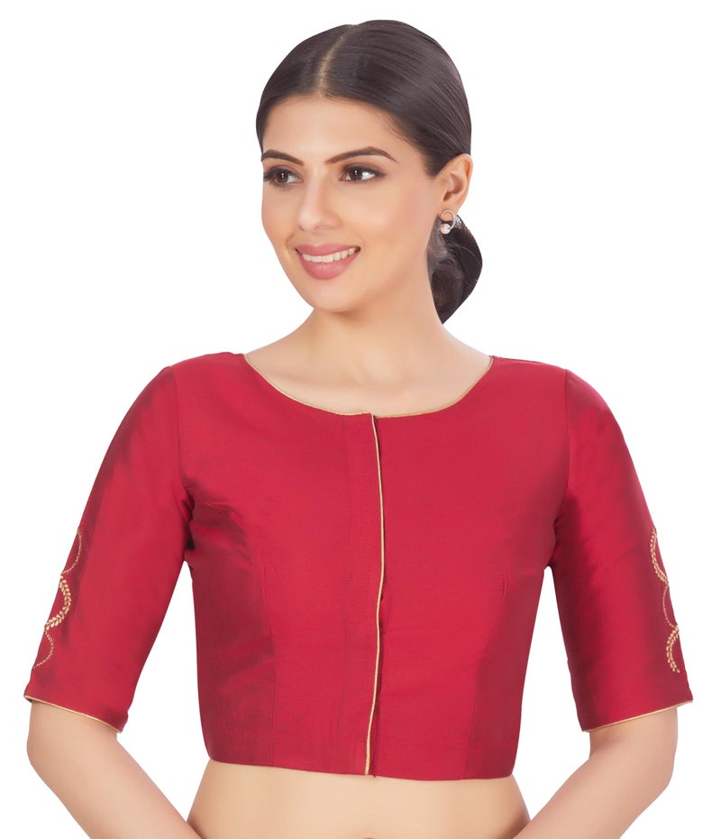 Studio Shringaar Women's Silky Embroidered Saree Blouse (Maroon, 42) - Image 1