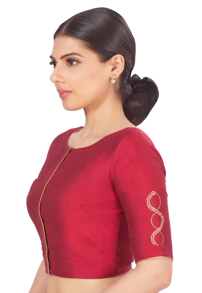 Studio Shringaar Women's Silky Embroidered Saree Blouse (Maroon, 42) - Image 3