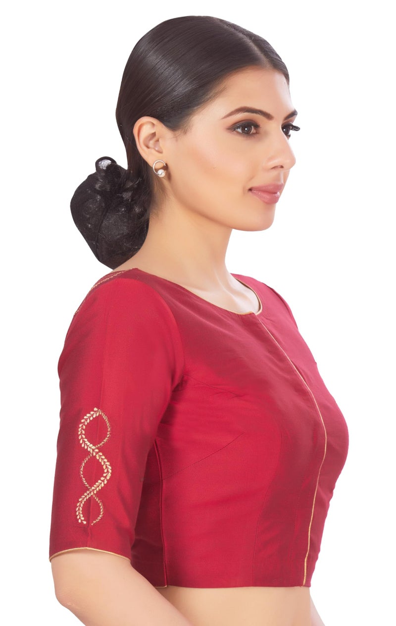 Studio Shringaar Women's Silky Embroidered Saree Blouse (Maroon, 42) - Image 4