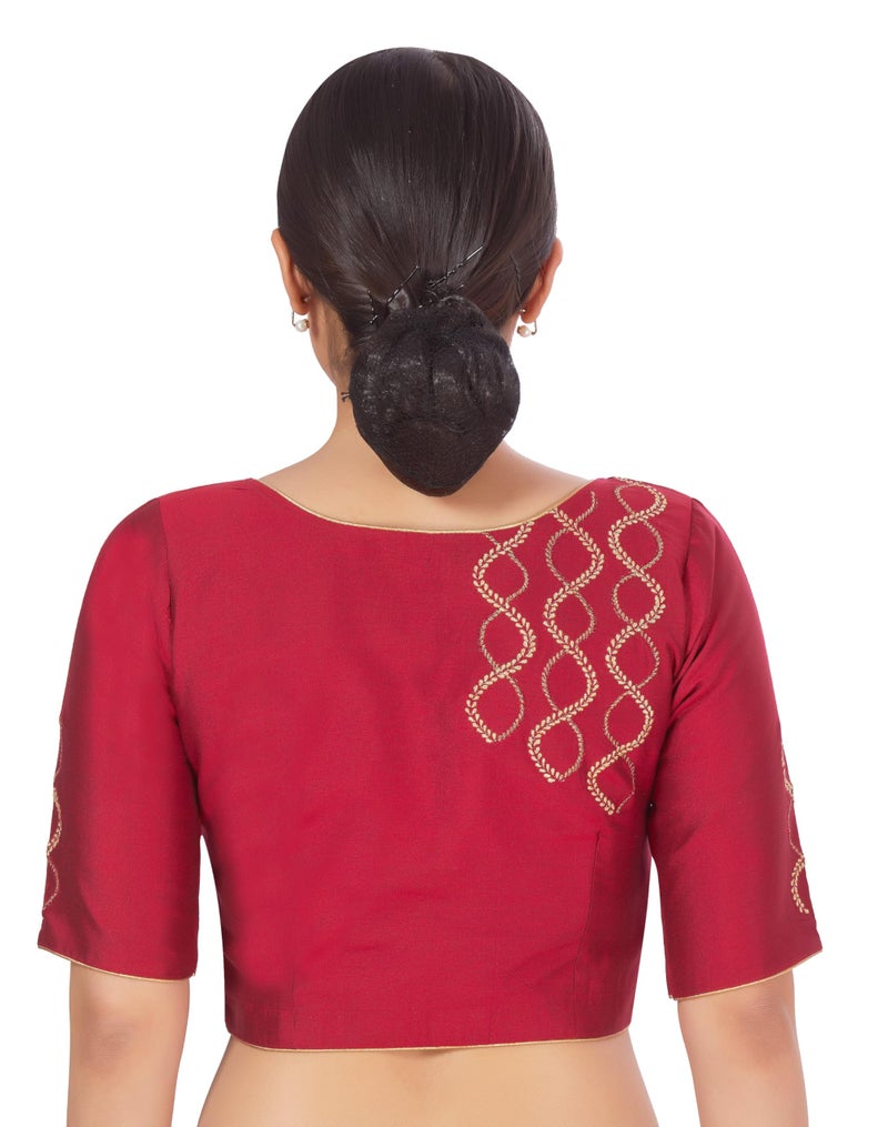 Studio Shringaar Women's Silky Embroidered Saree Blouse (Maroon, 42) - Image 2