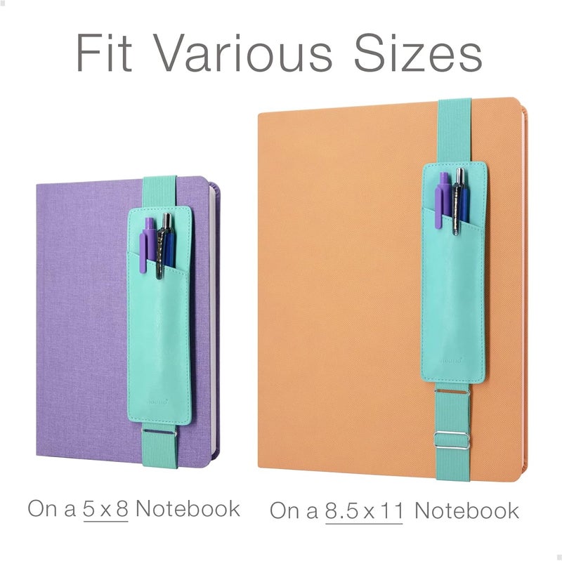 diodrio Adjustable Elastic Band Pen Holder, Pencil Holder, Pen Sleeve Pouch for Hardcover Journals, Notebooks, Planners, Binders, Fit Notebooks from 8" to 11” in Height, PU Leather, Detachable, Mint - Image 4