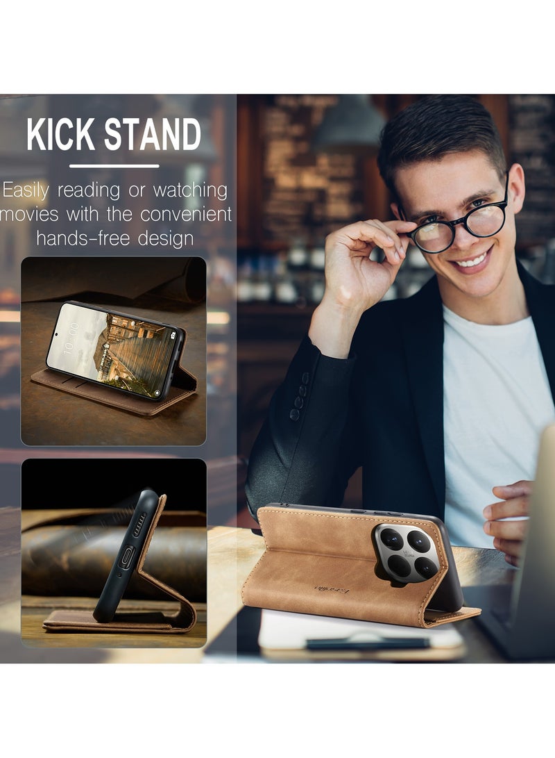 CaseMe For Xiaomi 15T Pro Cover, PU Leather Flip Cover with Card Holder, RFID Blocking Magnetic Closure, Foldable Stand, Shockproof Protective Phone Case - Image 5