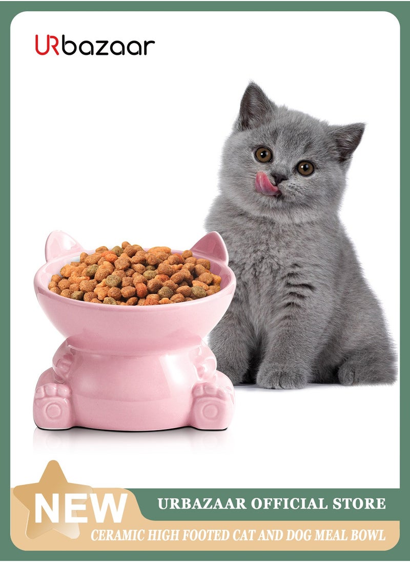 URbazaar - Ceramic Raised Cat Food Bowl, Tilted Elevated Cat Bowl, Anti Vomiting Cat Feeding Bowl for Cats and Small Dogs - Image 1