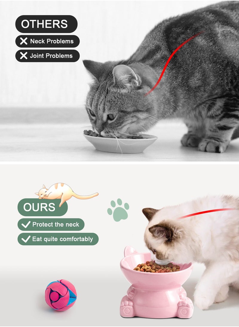 URbazaar - Ceramic Raised Cat Food Bowl, Tilted Elevated Cat Bowl, Anti Vomiting Cat Feeding Bowl for Cats and Small Dogs - Image 1