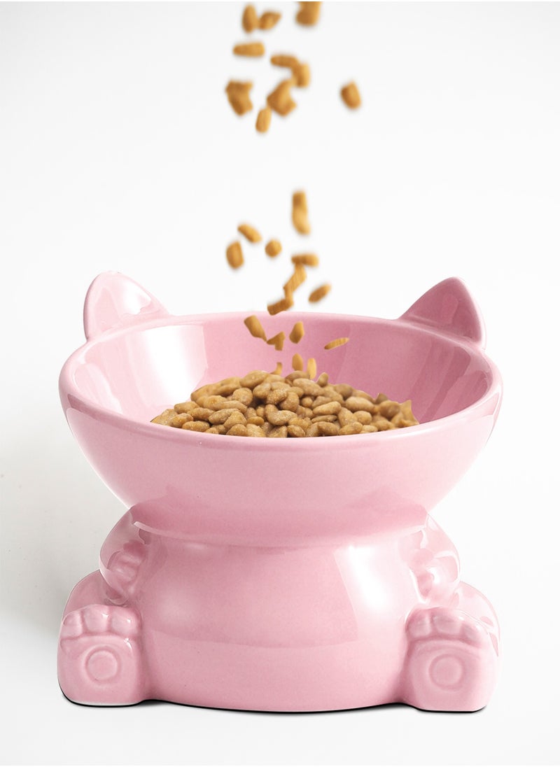 URbazaar - Ceramic Raised Cat Food Bowl, Tilted Elevated Cat Bowl, Anti Vomiting Cat Feeding Bowl for Cats and Small Dogs - Image 1