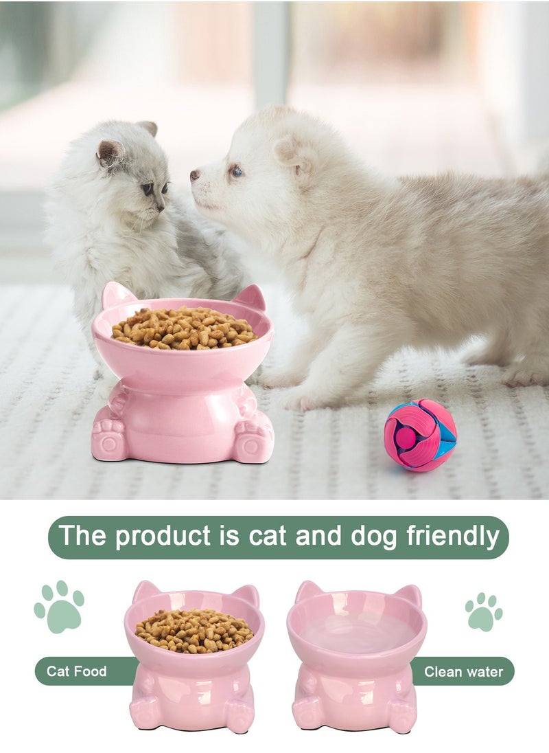 URbazaar - Ceramic Raised Cat Food Bowl, Tilted Elevated Cat Bowl, Anti Vomiting Cat Feeding Bowl for Cats and Small Dogs - Image 1