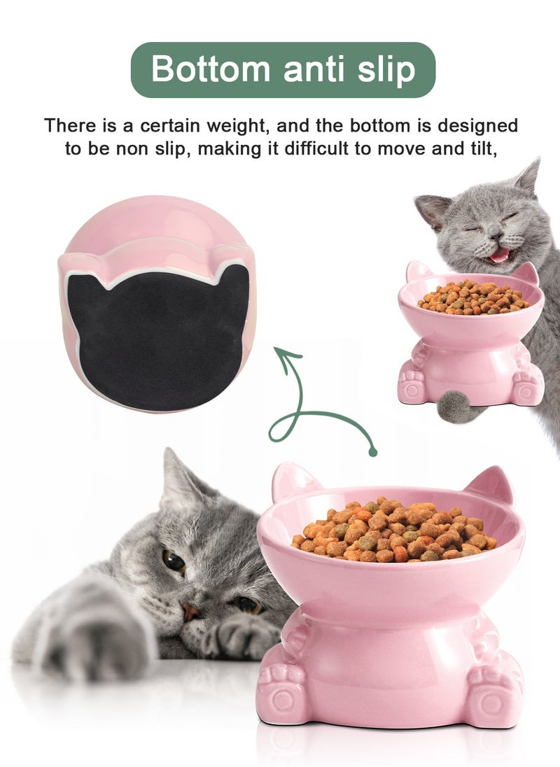 URbazaar - Ceramic Raised Cat Food Bowl, Tilted Elevated Cat Bowl, Anti Vomiting Cat Feeding Bowl for Cats and Small Dogs - Image 1