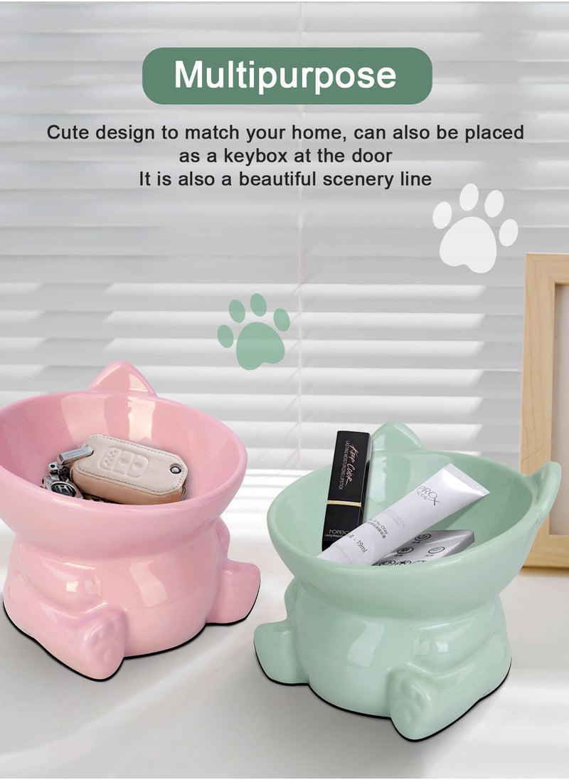 URbazaar - Ceramic Raised Cat Food Bowl, Tilted Elevated Cat Bowl, Anti Vomiting Cat Feeding Bowl for Cats and Small Dogs - Image 1