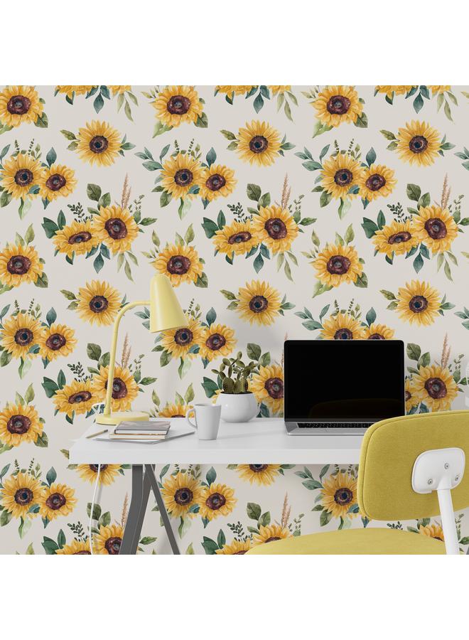 Bluejw Watercolor Flowers Chrysanthemum, Sunflower Self-adhesive Wallpaper Foreign Trade Hot-selling Wallpaper Removable Dormitory Transformation - Image 3