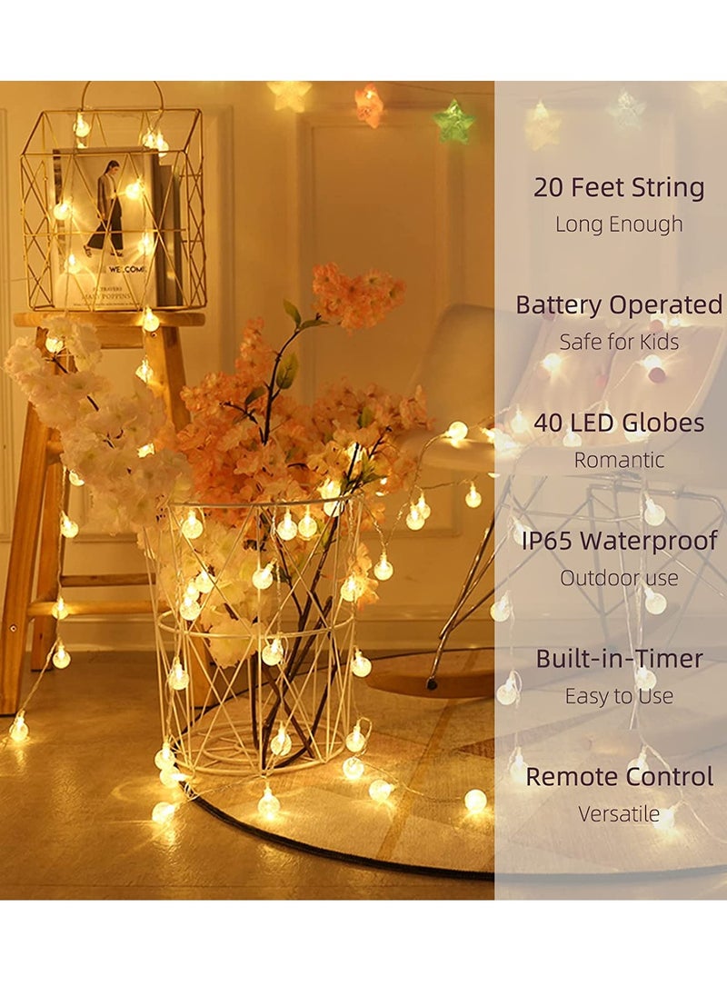 Generic Globe String Lights Battery Operated Outdoor Lights with Remote Timer 20FT 40 LED Fairy Lights Indoor Outdoor Waterproof Hanging Lights for Patio Gazebo Balcony Garden Bedroom Décor  - Image 3