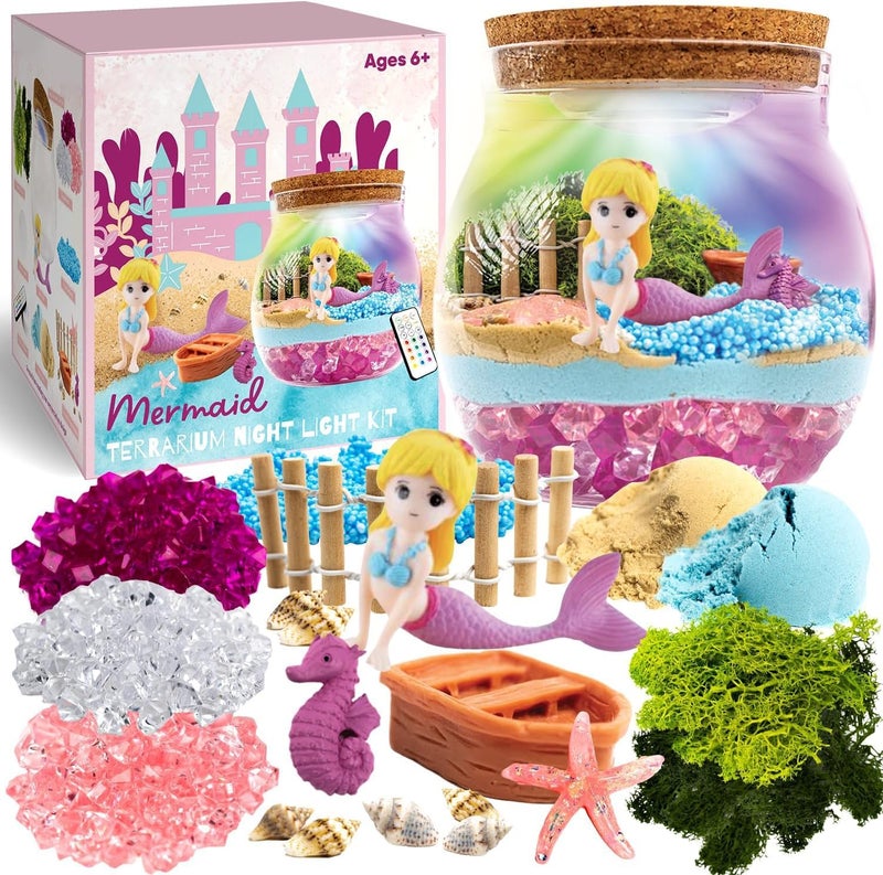 Mermaid DIY Terrarium Kit | Light-Up Night Light Craft Toy for Girls Ages 6-12, DIY Terrarium Gift Set with Arts & Crafts Fun for Kids - Image 1
