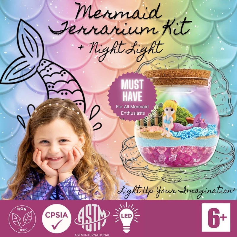 Mermaid DIY Terrarium Kit | Light-Up Night Light Craft Toy for Girls Ages 6-12, DIY Terrarium Gift Set with Arts & Crafts Fun for Kids - Image 3