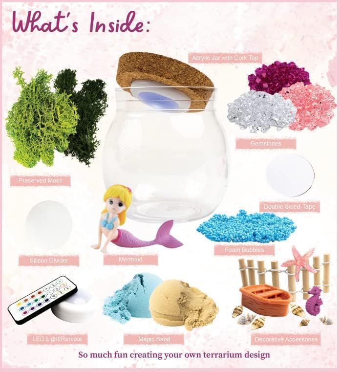 Mermaid DIY Terrarium Kit | Light-Up Night Light Craft Toy for Girls Ages 6-12, DIY Terrarium Gift Set with Arts & Crafts Fun for Kids - Image 4