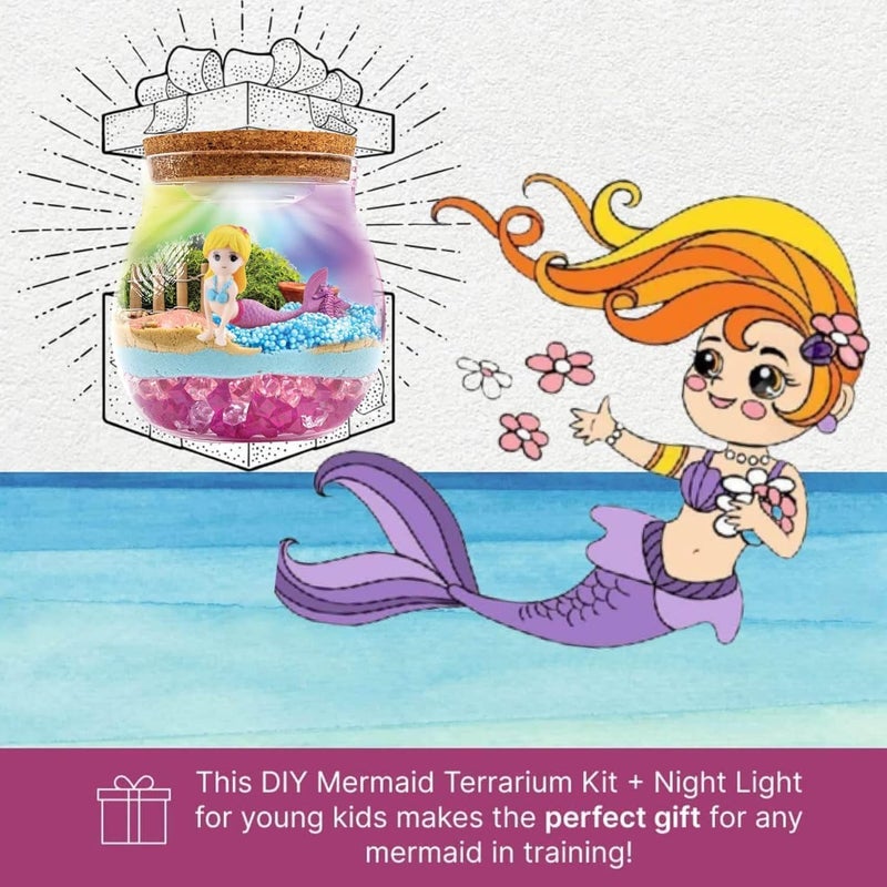 Mermaid DIY Terrarium Kit | Light-Up Night Light Craft Toy for Girls Ages 6-12, DIY Terrarium Gift Set with Arts & Crafts Fun for Kids - Image 5