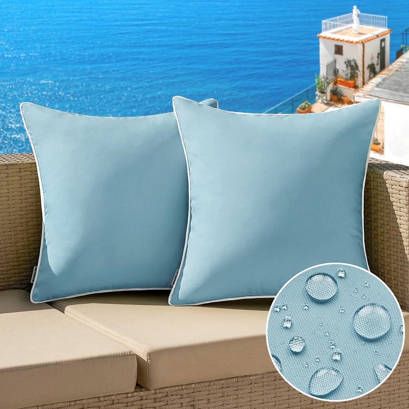 MIULEE Pack of 2 Outdoor Waterproof Pillow Covers Decorative Farmhouse Spring Throw Pillow Covers Square Solid Color Couch Pillow Covers Spring for Patio Tent Bed Sofa Living Room 18x18 Inch Blue - Image 1