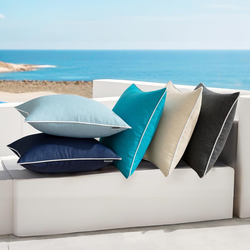 MIULEE Pack of 2 Outdoor Waterproof Pillow Covers Decorative Farmhouse Spring Throw Pillow Covers Square Solid Color Couch Pillow Covers Spring for Patio Tent Bed Sofa Living Room 18x18 Inch Blue - Image 5