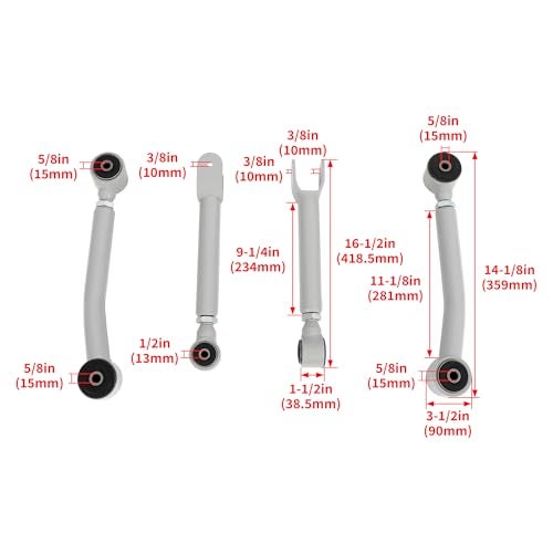 KUAFU 0-8" Lift Adjustable Control Arm Compatible with 1986-2001 Jeep Cherokee XJ 1985-1992 Jeep Comanche MJ 1993-1998 Grand Cherokee ZJ 1997-2006 Wrangler LJ/TJ Powder Coated - Gray - Image 2