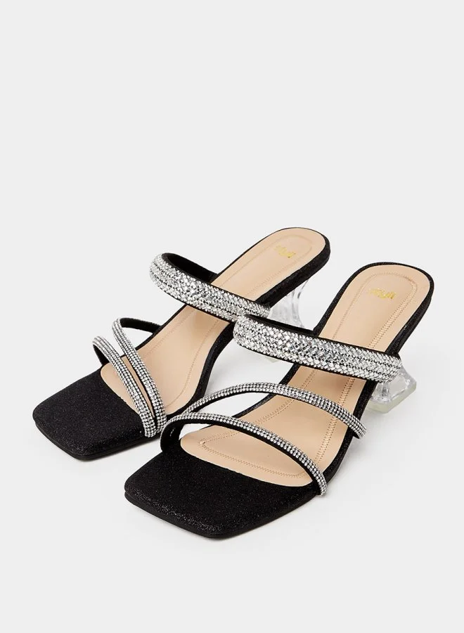 Styli Embellished Strap Detail Block Heel Sandals
