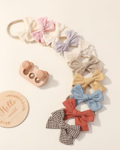doboi 10PCS Baby Girls Headbands Hair Bows Nylon Linen Hairbands Handmade Hair Accessories for Newborn Infant Toddlers Little Girl and Kids - Image 4