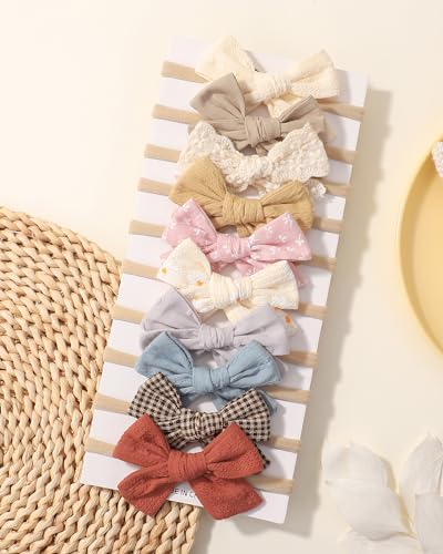 doboi 10PCS Baby Girls Headbands Hair Bows Nylon Linen Hairbands Handmade Hair Accessories for Newborn Infant Toddlers Little Girl and Kids - Image 3