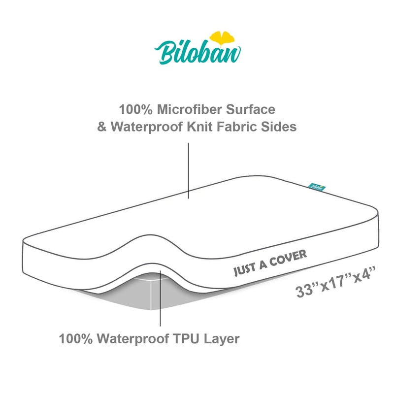 Biloban Bassinet Mattress Pad Cover Waterproof, Quilted Bassinet Mattress Protector Sheets Fits All Mainstream Bassinet - Rectangle, Oval, Hourglass, 2 Pack, Ultra Soft Breathable, Grey and White - Image 3