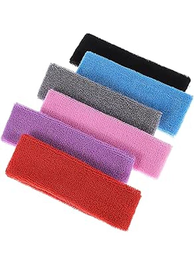 Unisex 6pc Non-Slip Sweatbands Elastic Yoga Headbands Moisture Wicking Fitness - Image 1