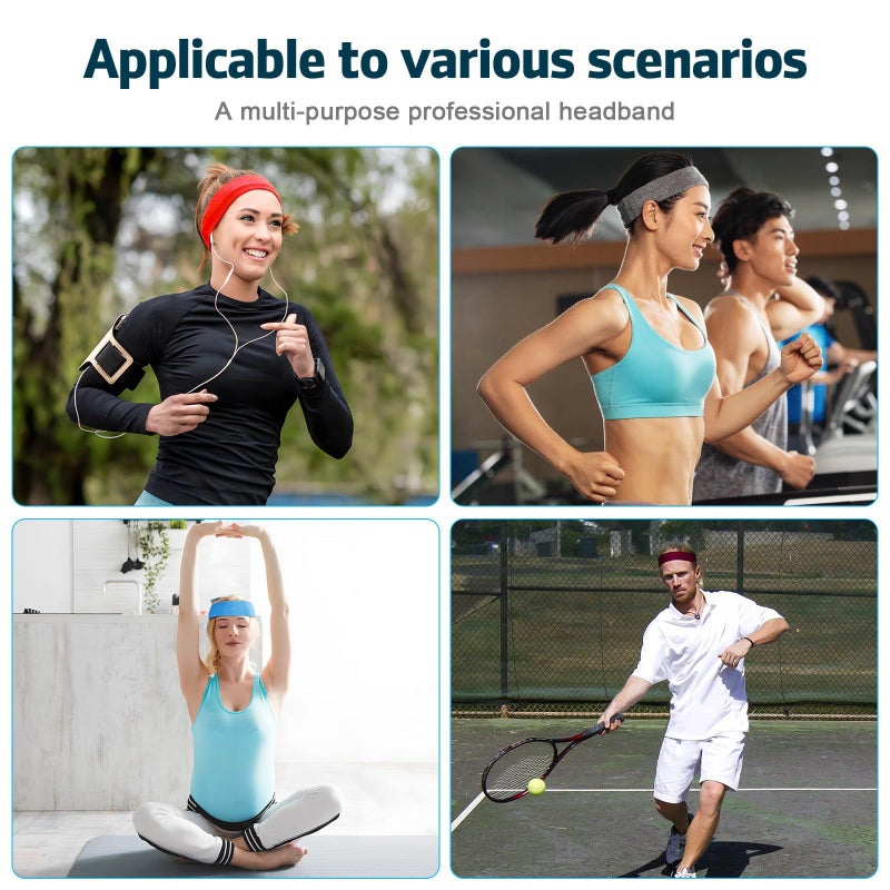 Unisex 6pc Non-Slip Sweatbands Elastic Yoga Headbands Moisture Wicking Fitness - Image 4