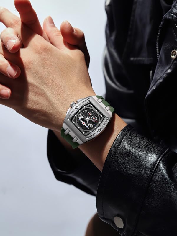 Giordano Square Analog Casual Sporty Watch for Men – Mechanical-Inspired Dial, Date Display Function, Quartz Movement and Comfortable Silicone Strap - GZ-50151 - Image 2
